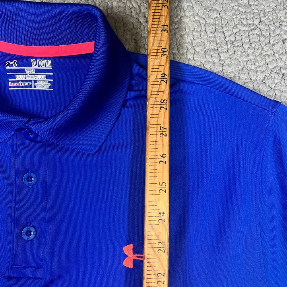 Under Armour Mens HeatGear Polo Shirt Blue Orange Logo Loose Fit XL 6462 - Picture 7 of 9